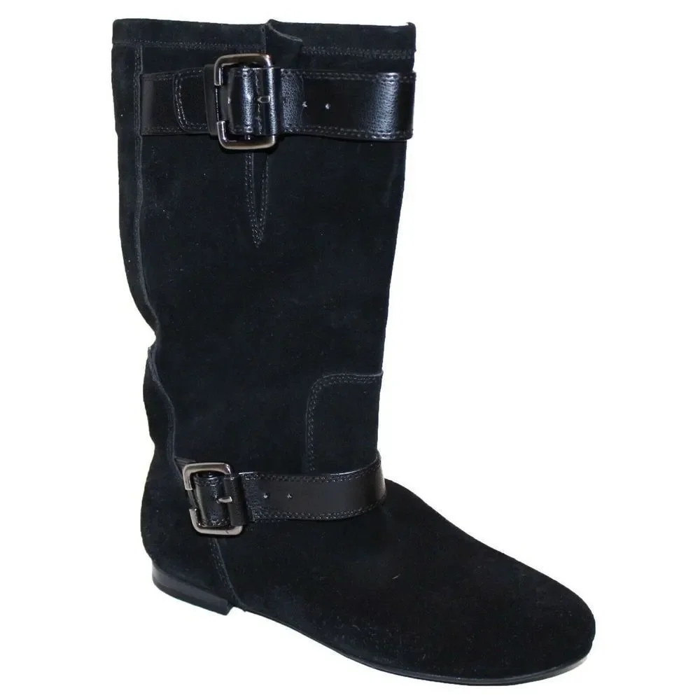 White Mountain Fawn Black Suede Mid-Calf Boots 6 M